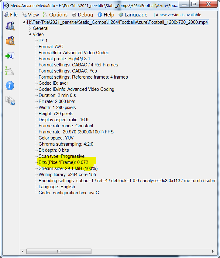 MediaInfo shows bits per pixel and other file-related data