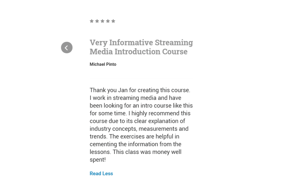 Third Five-Star Review for Streaming Media 101 Course - Streaming ...