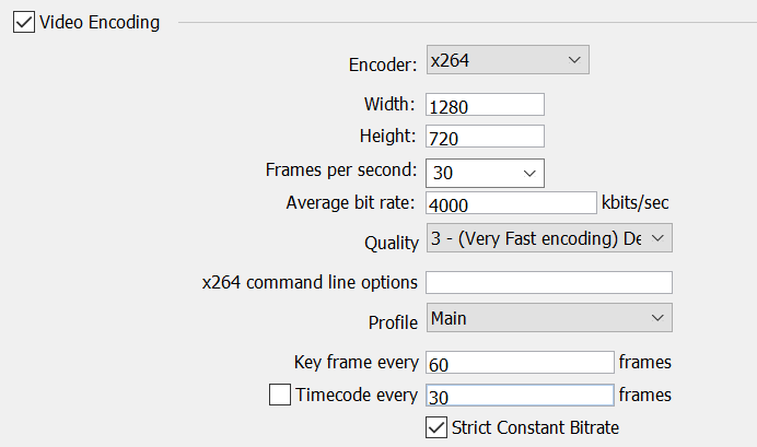 Figure shows common parameters used when encoding H.264.