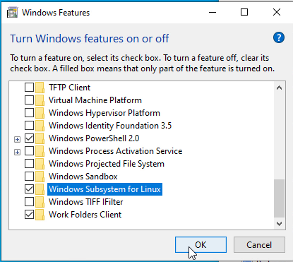 Enabling WSL in Windows 