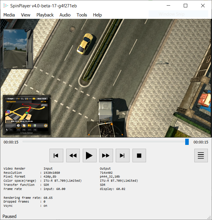 Spin Digital Spin Player VVC playing EuroTruckSimulator2 at full frame rate. 