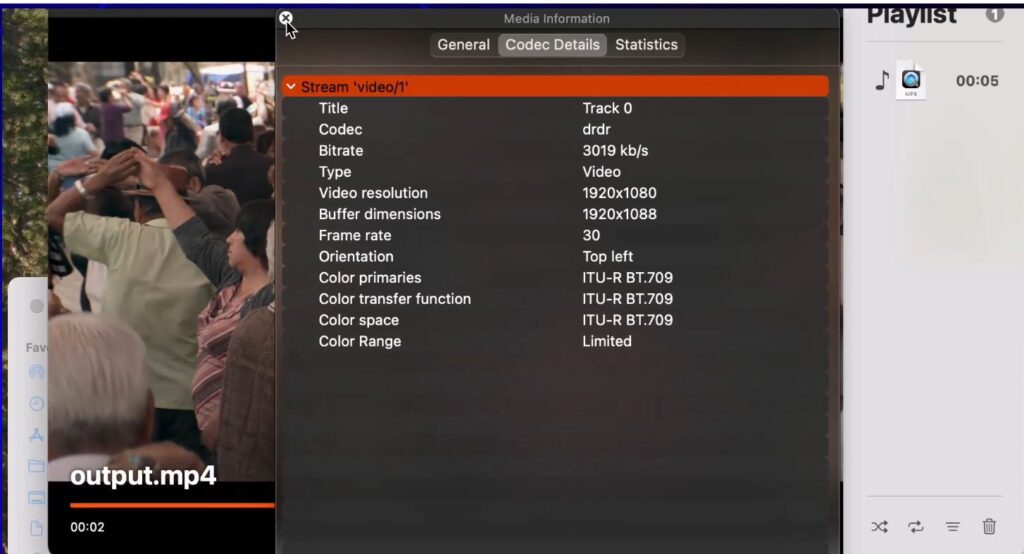 Deep Render AI Codec playing back in VLC Player